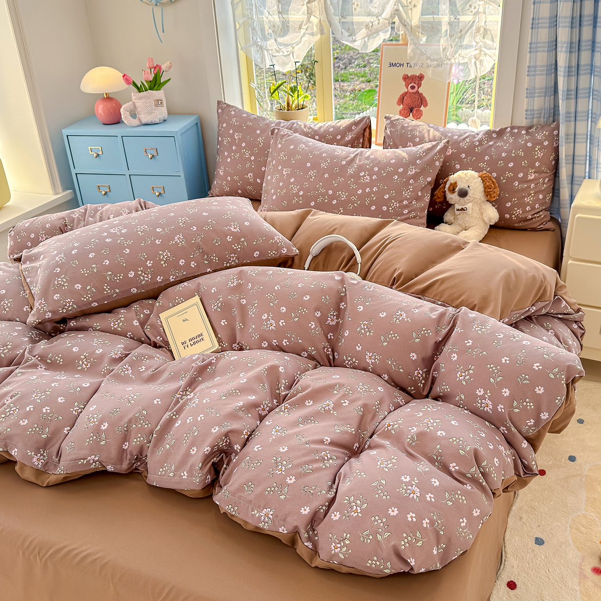 91家纺网 家纺一手货源 找家纺 元禾 2026新款A类古法水洗仿棉云感纱四件套 蔷薇花语