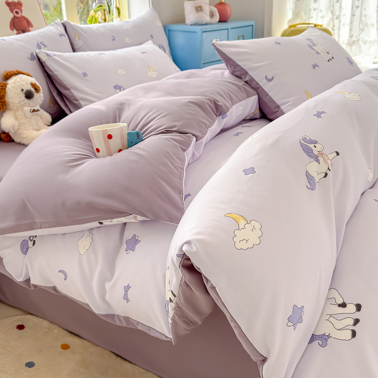 元禾 2026新款A类古法水洗仿棉云感纱四件套 小马星河