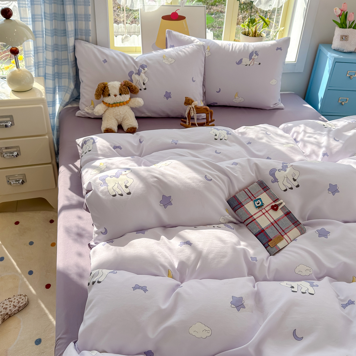 91家纺网 家纺一手货源 找家纺 元禾 2026新款A类古法水洗仿棉云感纱四件套 小马星河