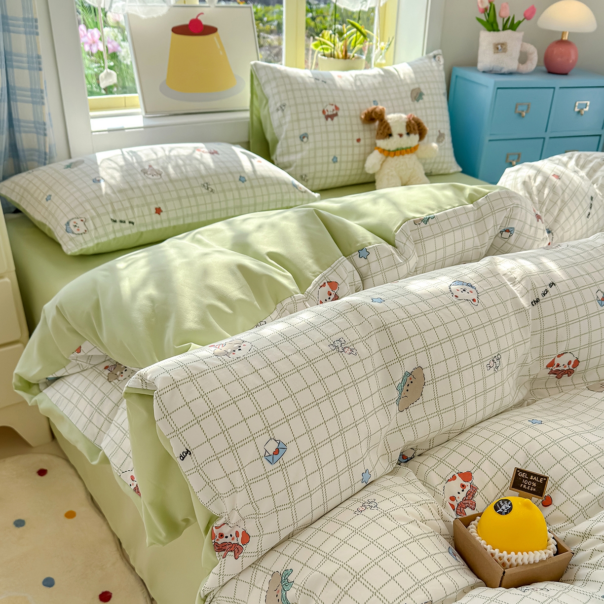 91家纺网 家纺一手货源 找家纺 元禾 2026新款A类古法水洗仿棉云感纱四件套 小奶团