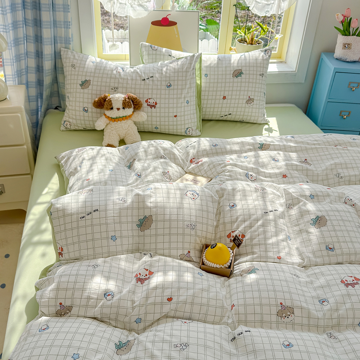 91家纺网 家纺一手货源 找家纺 元禾 2026新款A类古法水洗仿棉云感纱四件套 小奶团