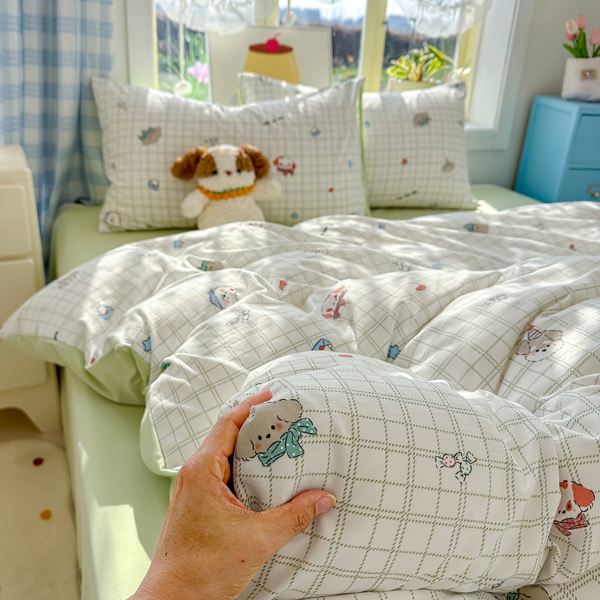 91家纺网 家纺一手货源 找家纺 元禾 2026新款A类古法水洗仿棉云感纱四件套 小奶团