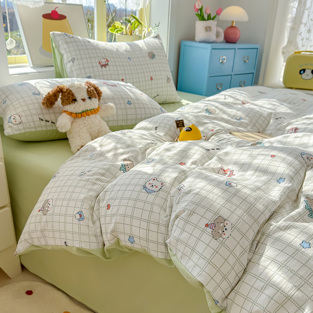 91家纺网 家纺一手货源 找家纺 元禾 2026新款A类古法水洗仿棉云感纱四件套 小奶团