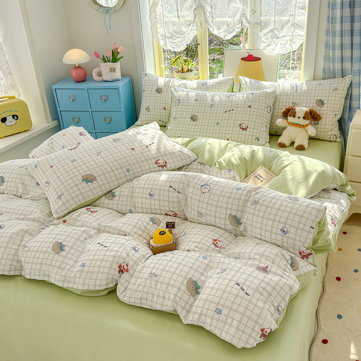 91家纺网 家纺一手货源 找家纺 元禾 2026新款A类古法水洗仿棉云感纱四件套 小奶团