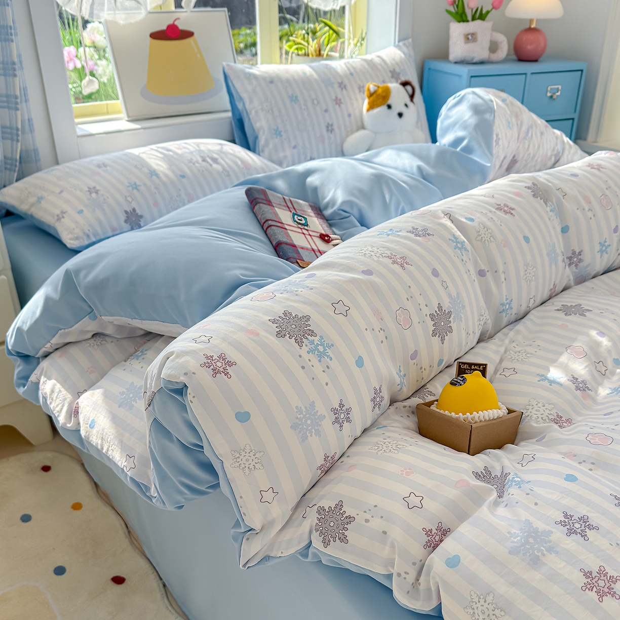 91家纺网 家纺一手货源 找家纺 元禾 2026新款A类古法水洗仿棉云感纱四件套 雪花世界