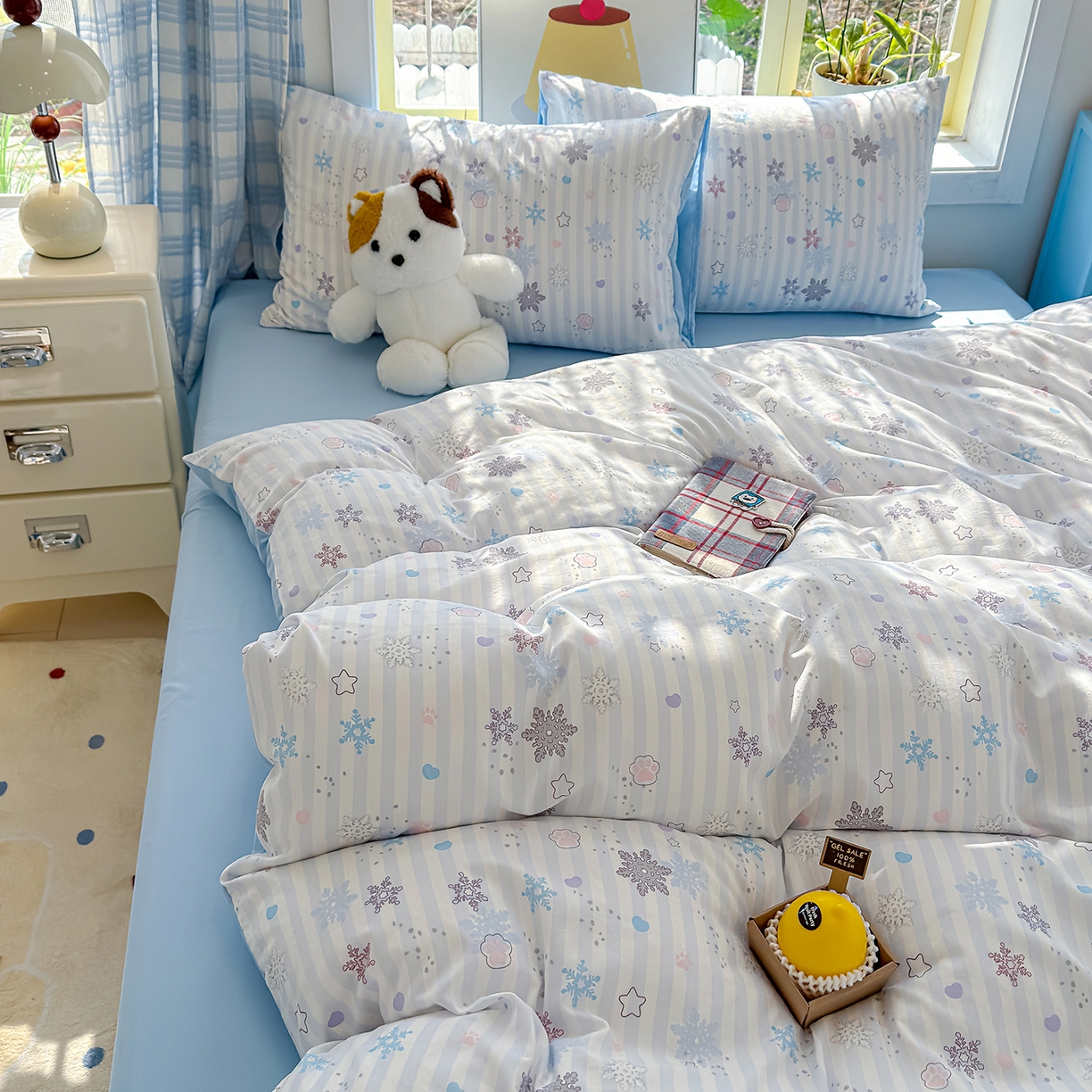 91家纺网 家纺一手货源 找家纺 元禾 2026新款A类古法水洗仿棉云感纱四件套 雪花世界