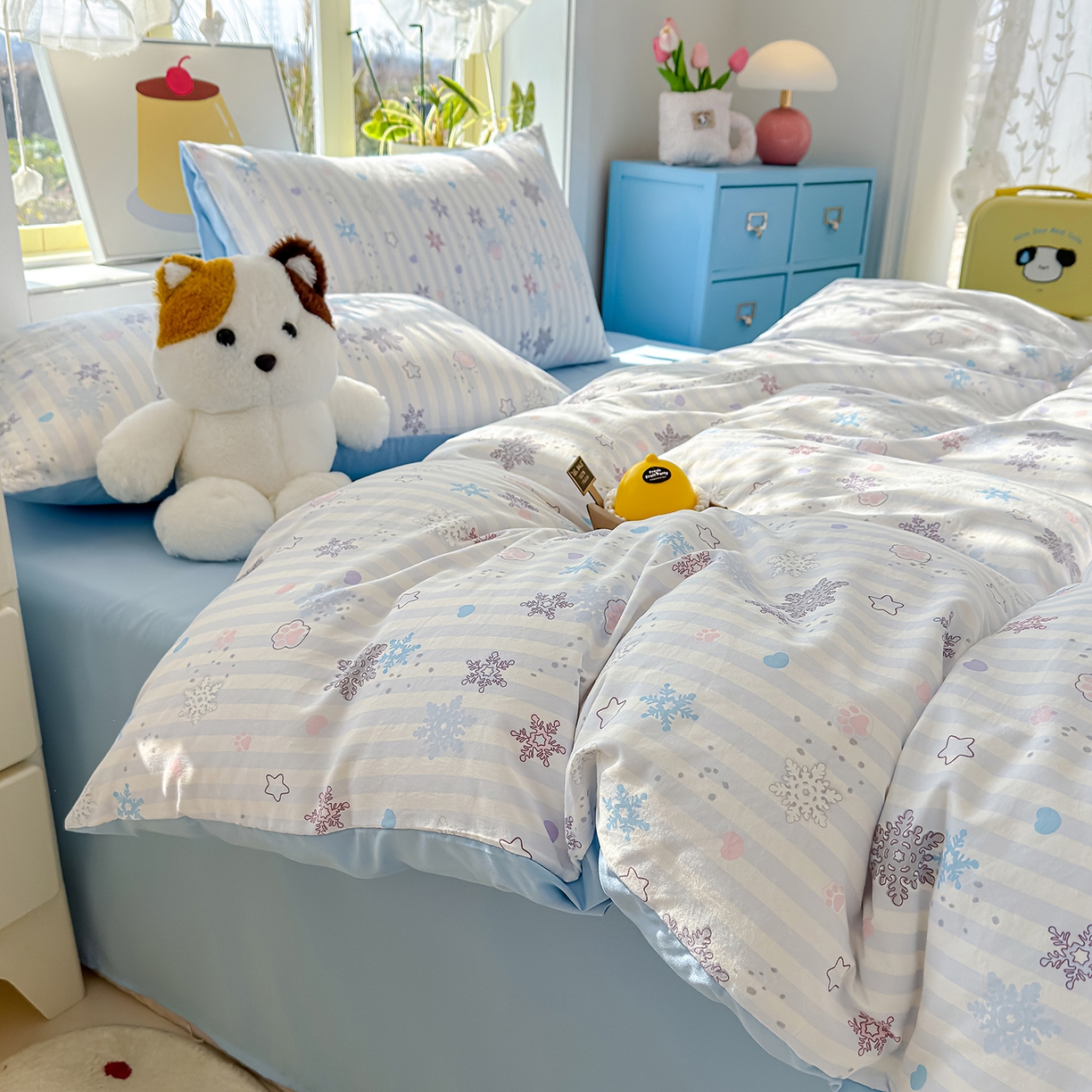 91家纺网 家纺一手货源 找家纺 元禾 2026新款A类古法水洗仿棉云感纱四件套 雪花世界