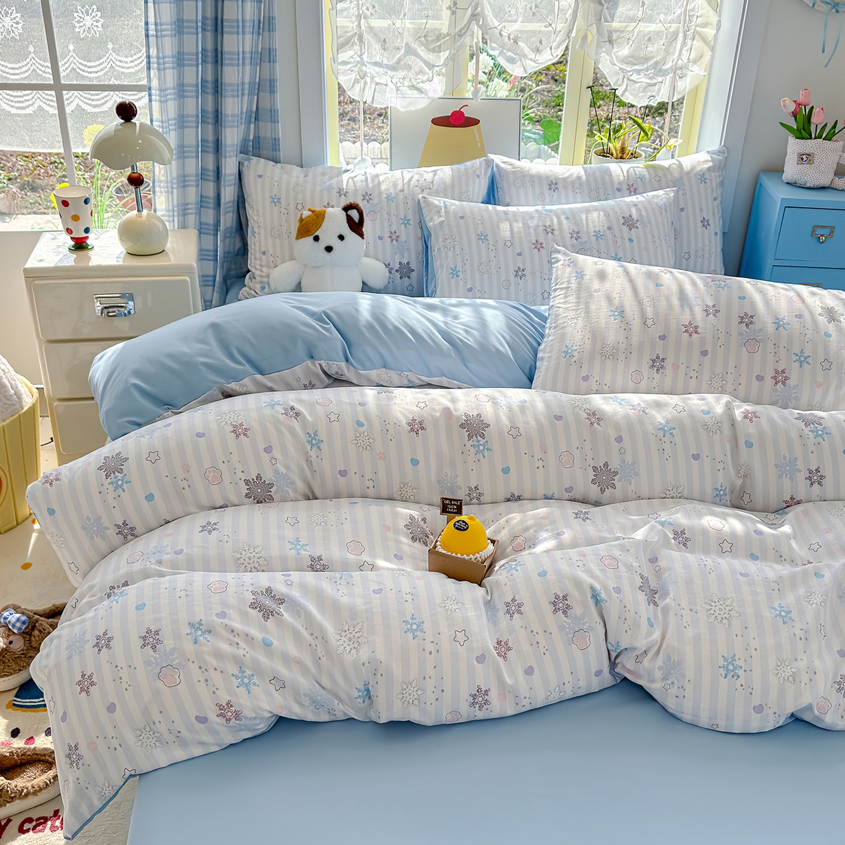 91家纺网 家纺一手货源 找家纺 元禾 2026新款A类古法水洗仿棉云感纱四件套 雪花世界