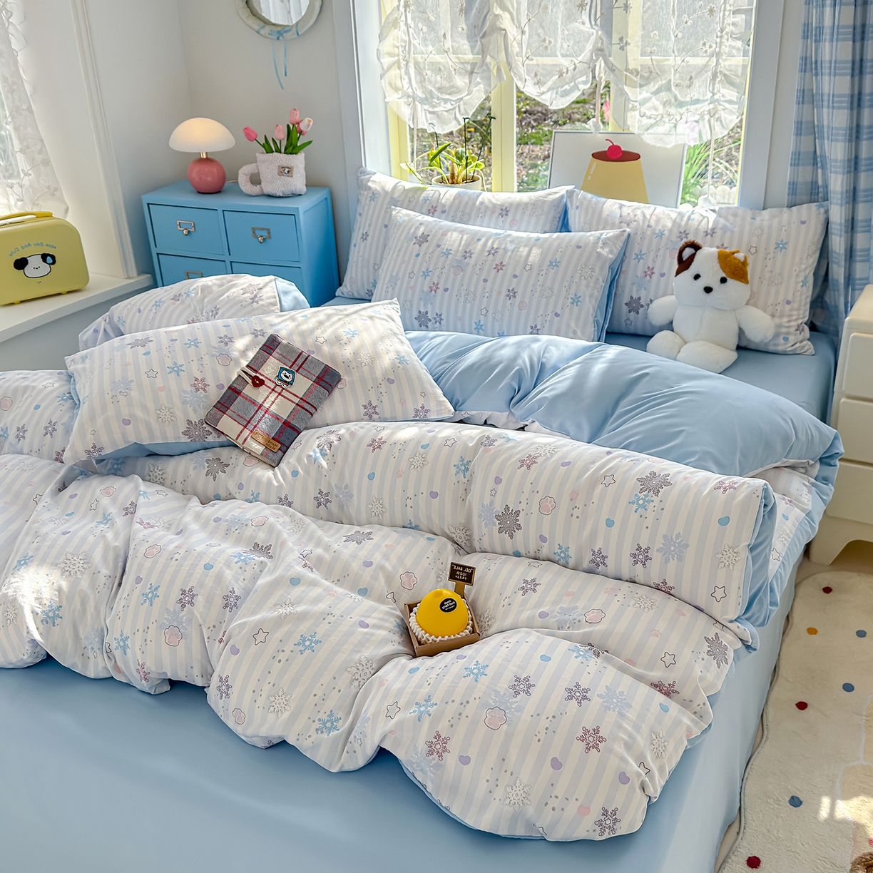 91家纺网 家纺一手货源 找家纺 元禾 2026新款A类古法水洗仿棉云感纱四件套 雪花世界