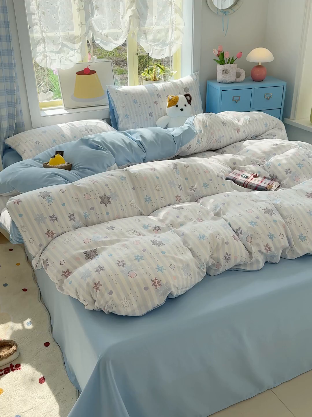 91家纺网 家纺一手货源 找家纺 元禾 2026新款A类古法水洗仿棉云感纱四件套 雪花世界