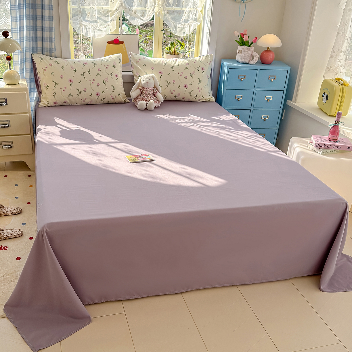 91家纺网 家纺一手货源 找家纺 元禾 2026新款A类古法水洗仿棉云感纱四件套 紫罗兰