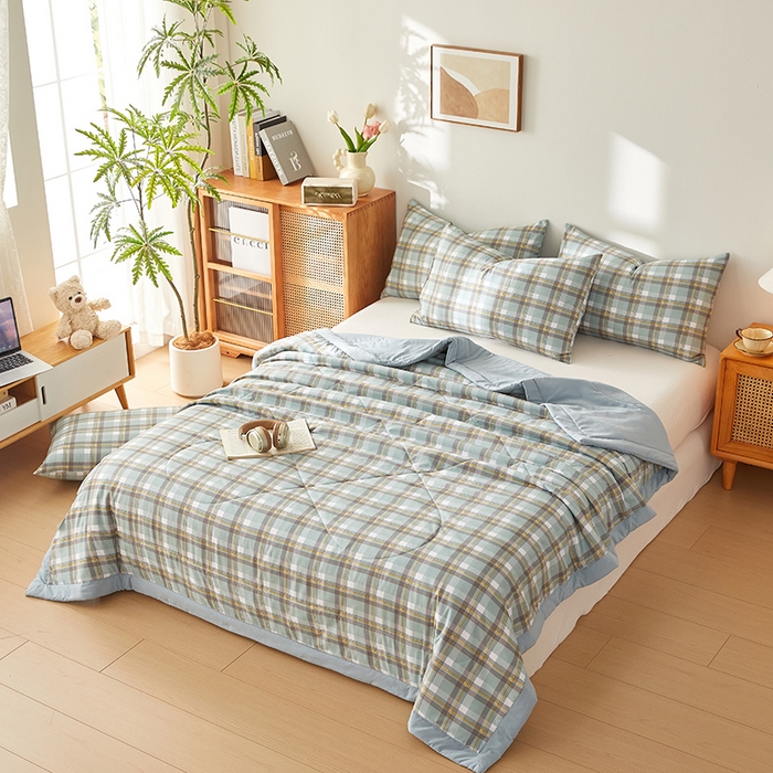 91家纺网 家纺一手货源 找家纺 （总）海洋家纺 2026新款100%新疆棉花格子夏被亲肤仿棉夏凉被纯手包边空调被薄被子