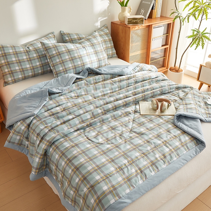 91家纺网 家纺一手货源 找家纺 （总）海洋家纺 2026新款100%新疆棉花格子夏被亲肤仿棉夏凉被纯手包边空调被薄被子