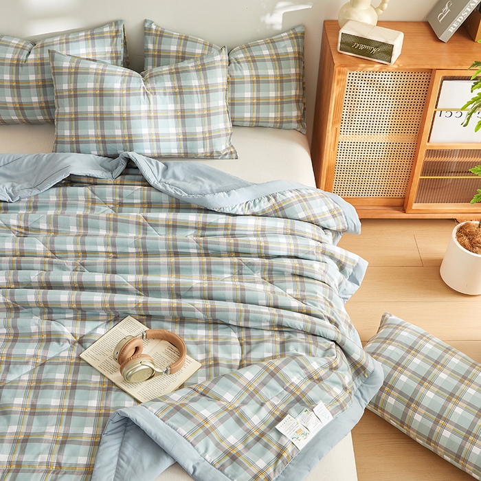 91家纺网 家纺一手货源 找家纺 （总）海洋家纺 2026新款100%新疆棉花格子夏被亲肤仿棉夏凉被纯手包边空调被薄被子