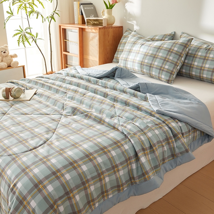 91家纺网 家纺一手货源 找家纺 海洋家纺 2026新款100%新疆棉花格子夏被亲肤仿棉夏凉被纯手包边空调被薄被子 左岸-绿