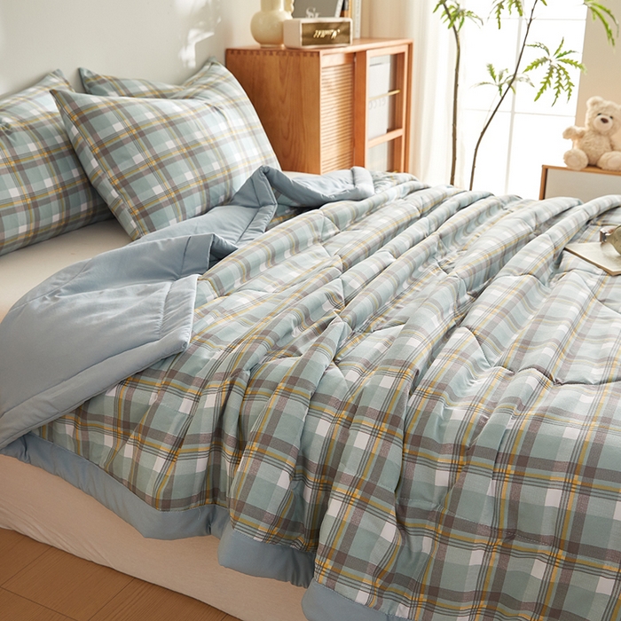 91家纺网 家纺一手货源 找家纺 海洋家纺 2026新款100%新疆棉花格子夏被亲肤仿棉夏凉被纯手包边空调被薄被子 左岸-绿
