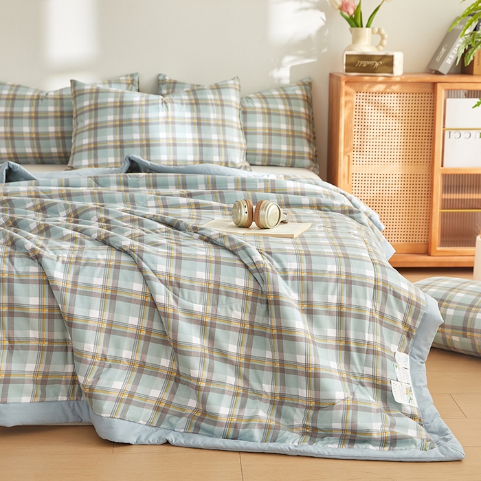 91家纺网 家纺一手货源 找家纺 海洋家纺 2026新款100%新疆棉花格子夏被亲肤仿棉夏凉被纯手包边空调被薄被子 左岸-绿