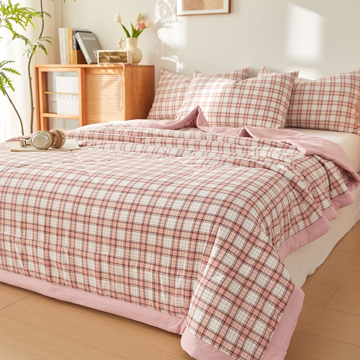 91家纺网 家纺一手货源 找家纺 海洋家纺 2026新款100%新疆棉花格子夏被亲肤仿棉夏凉被纯手包边空调被薄被子 奥利