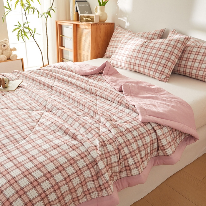 91家纺网 家纺一手货源 找家纺 海洋家纺 2026新款100%新疆棉花格子夏被亲肤仿棉夏凉被纯手包边空调被薄被子 奥利