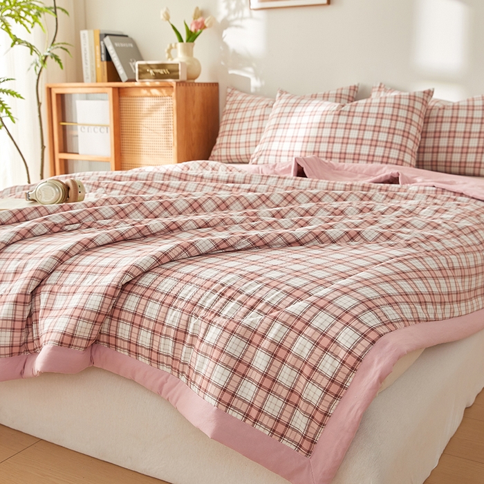 91家纺网 家纺一手货源 找家纺 海洋家纺 2026新款100%新疆棉花格子夏被亲肤仿棉夏凉被纯手包边空调被薄被子 奥利