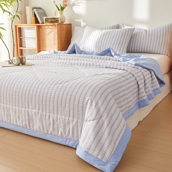 91家纺网 家纺一手货源 找家纺 海洋家纺 2026新款100%新疆棉花格子夏被亲肤仿棉夏凉被纯手包边空调被薄被子 格言