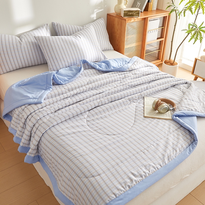 91家纺网 家纺一手货源 找家纺 海洋家纺 2026新款100%新疆棉花格子夏被亲肤仿棉夏凉被纯手包边空调被薄被子 格言