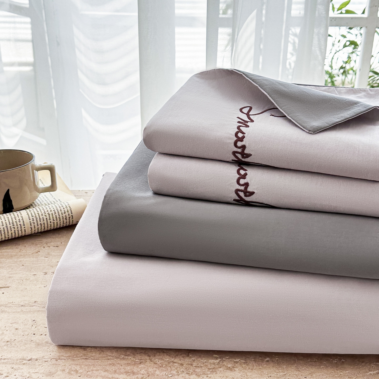 91家纺网 家纺一手货源 找家纺 （总）ab家纺 2026新款刺绣双拼40支全棉水洗四件套