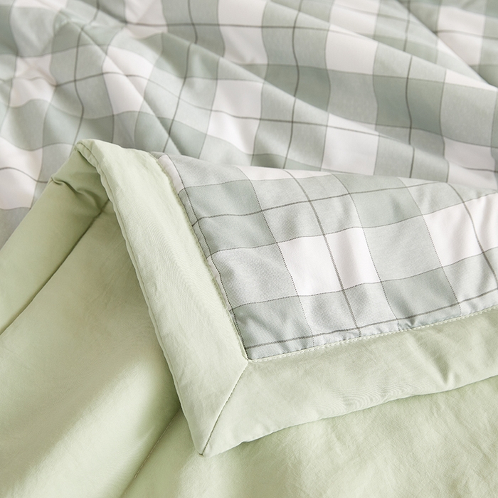91家纺网 家纺一手货源 找家纺 海洋家纺 2026新款100%新疆棉花格子夏被亲肤仿棉夏凉被纯手包边空调被薄被子 简约-绿