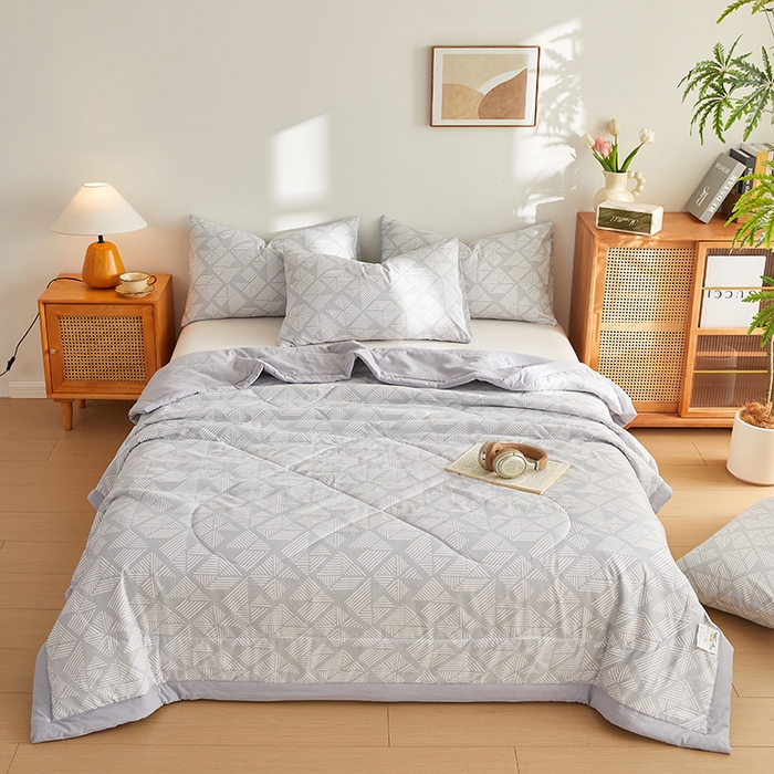 91家纺网 家纺一手货源 找家纺 海洋家纺 2026新款100%新疆棉花格子夏被亲肤仿棉夏凉被纯手包边空调被薄被子 律动-灰