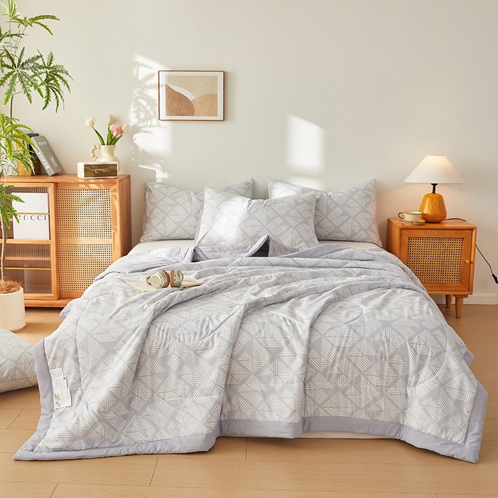 91家纺网 家纺一手货源 找家纺 海洋家纺 2026新款100%新疆棉花格子夏被亲肤仿棉夏凉被纯手包边空调被薄被子 律动-灰