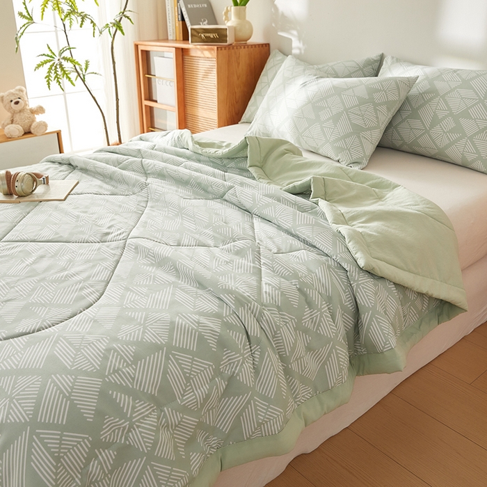 91家纺网 家纺一手货源 找家纺 海洋家纺 2026新款100%新疆棉花格子夏被亲肤仿棉夏凉被纯手包边空调被薄被子 米亚-绿