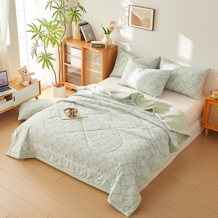 91家纺网 家纺一手货源 找家纺 海洋家纺 2026新款100%新疆棉花格子夏被亲肤仿棉夏凉被纯手包边空调被薄被子 米亚-绿