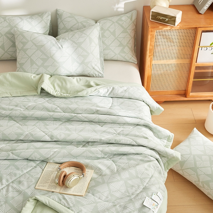 91家纺网 家纺一手货源 找家纺 海洋家纺 2026新款100%新疆棉花格子夏被亲肤仿棉夏凉被纯手包边空调被薄被子 米亚-绿