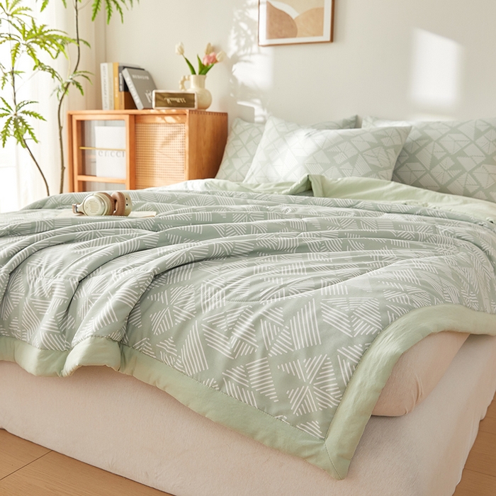 91家纺网 家纺一手货源 找家纺 海洋家纺 2026新款100%新疆棉花格子夏被亲肤仿棉夏凉被纯手包边空调被薄被子 米亚-绿