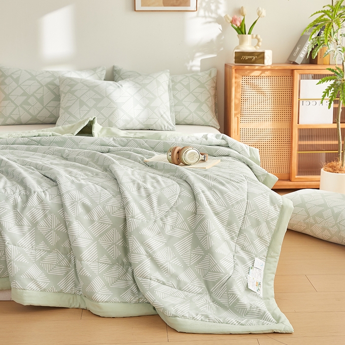 91家纺网 家纺一手货源 找家纺 海洋家纺 2026新款100%新疆棉花格子夏被亲肤仿棉夏凉被纯手包边空调被薄被子 米亚-绿