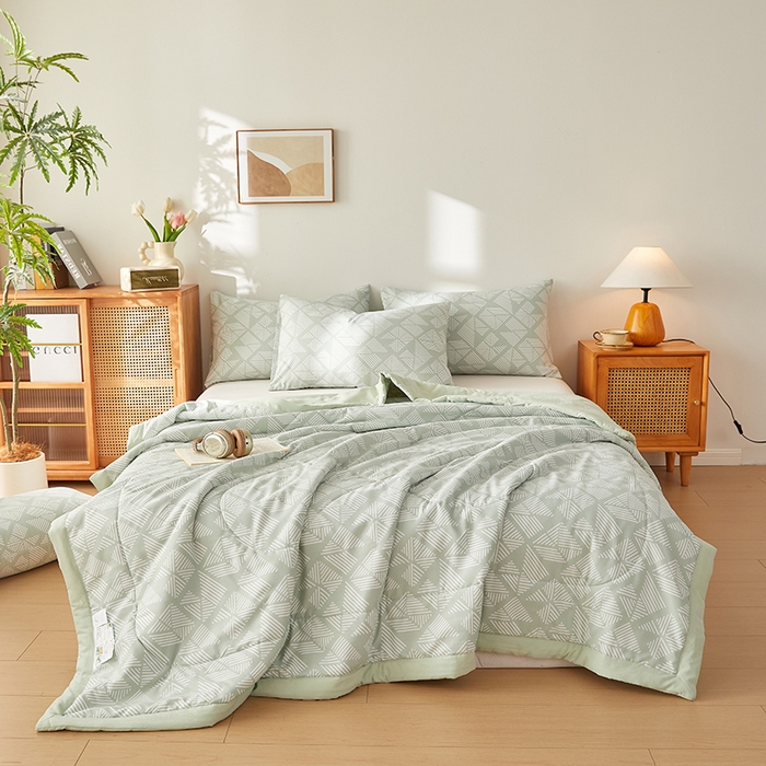 91家纺网 家纺一手货源 找家纺 海洋家纺 2026新款100%新疆棉花格子夏被亲肤仿棉夏凉被纯手包边空调被薄被子 米亚-绿