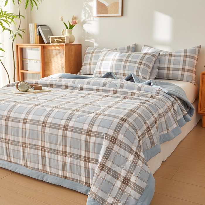 91家纺网 家纺一手货源 找家纺 海洋家纺 2026新款100%新疆棉花格子夏被亲肤仿棉夏凉被纯手包边空调被薄被子 英伦-蓝