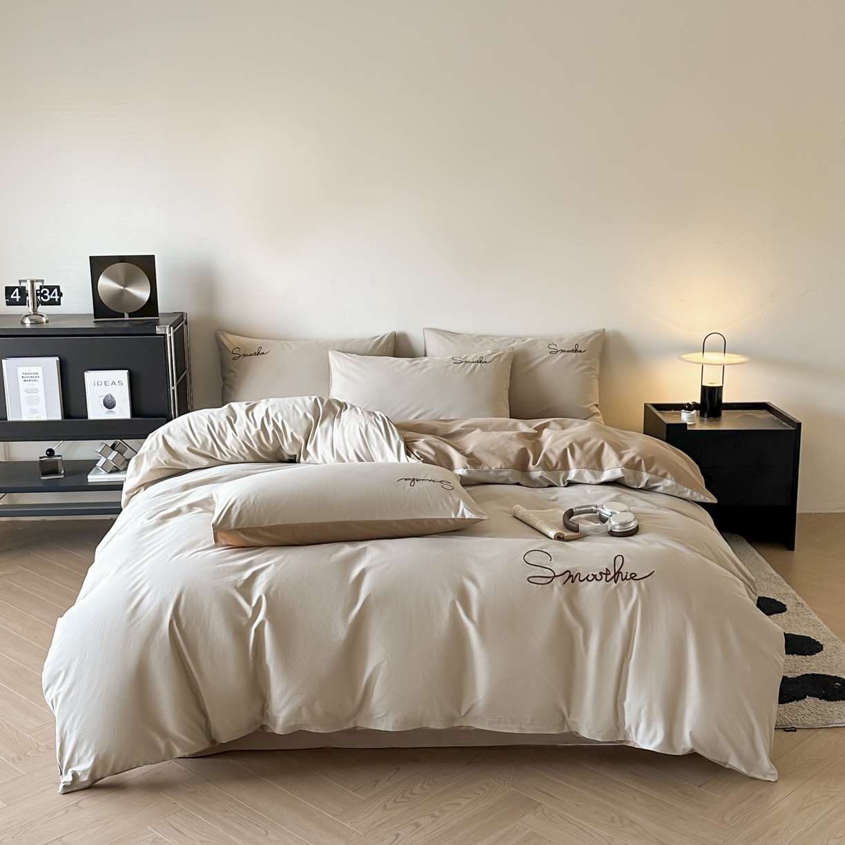 ab家纺 2026新款刺绣双拼40支全棉水洗四件套 卡其米咖