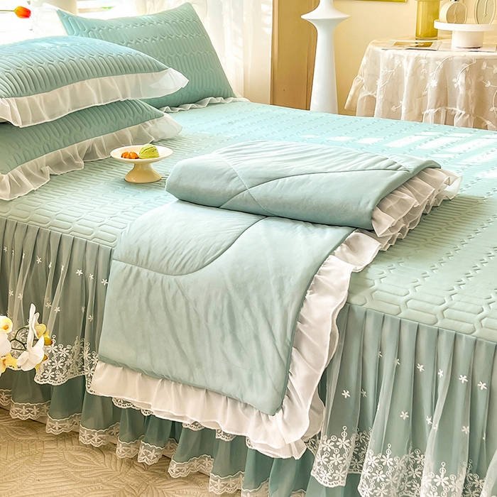 91家纺网 家纺一手货源 找家纺 后庭寝室 2026春夏新款乳胶凉席夏凉被空调被夏被四件套-爱意系列 爱意-浅蓝