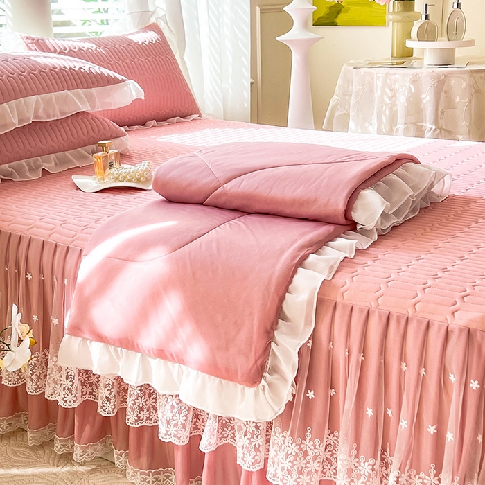 91家纺网 家纺一手货源 找家纺 后庭寝室 2026春夏新款乳胶凉席夏凉被空调被夏被四件套-爱意系列 爱意-粉色