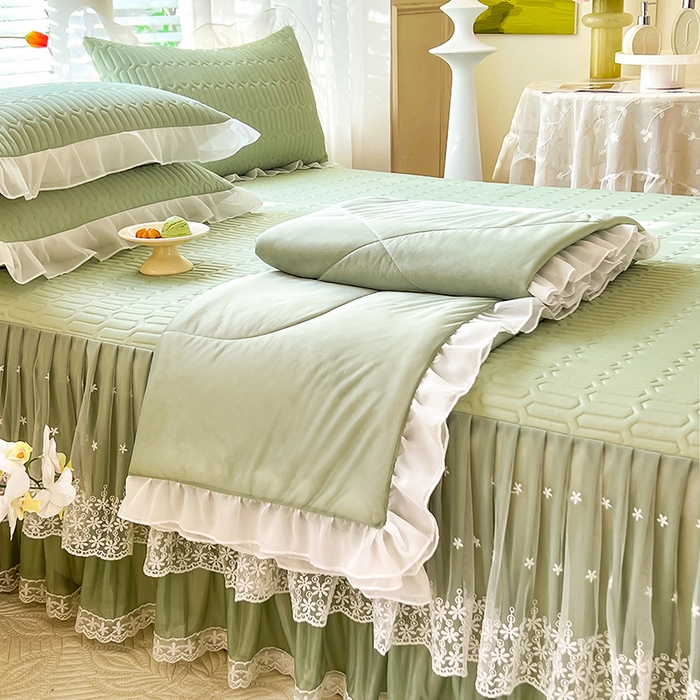 91家纺网 家纺一手货源 找家纺 后庭寝室 2026春夏新款乳胶凉席夏凉被空调被夏被四件套-爱意系列 爱意-水绿