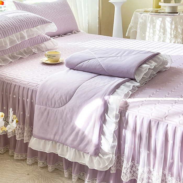 91家纺网 家纺一手货源 找家纺 后庭寝室 2026春夏新款乳胶凉席夏凉被空调被夏被四件套-爱意系列 爱意-浅紫