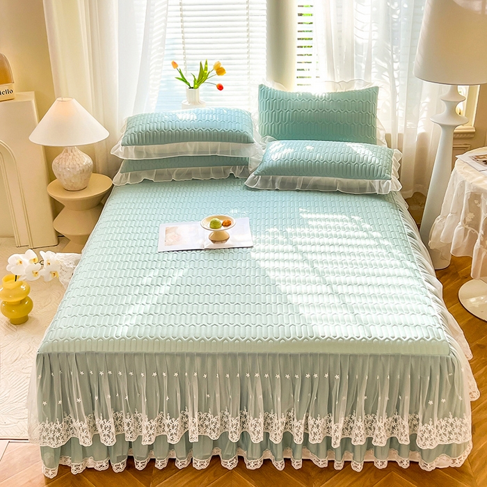 91家纺网 家纺一手货源 找家纺 后庭寝室 2026春夏新款乳胶凉席夏凉被空调被夏被四件套-爱意系列 爱意-浅蓝