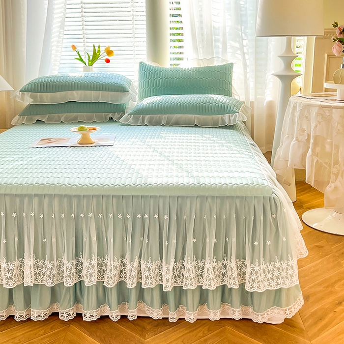 91家纺网 家纺一手货源 找家纺 后庭寝室 2026春夏新款乳胶凉席夏凉被空调被夏被四件套-爱意系列 爱意-浅蓝