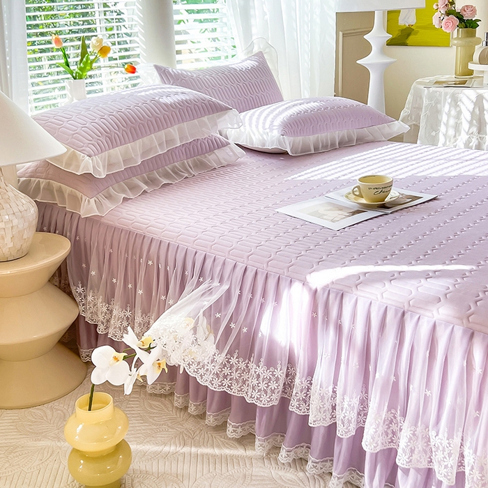 91家纺网 家纺一手货源 找家纺 后庭寝室 2026春夏新款乳胶凉席夏凉被空调被夏被四件套-爱意系列 爱意-浅紫