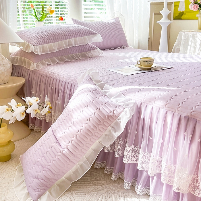 91家纺网 家纺一手货源 找家纺 后庭寝室 2026春夏新款乳胶凉席夏凉被空调被夏被四件套-爱意系列 爱意-浅紫