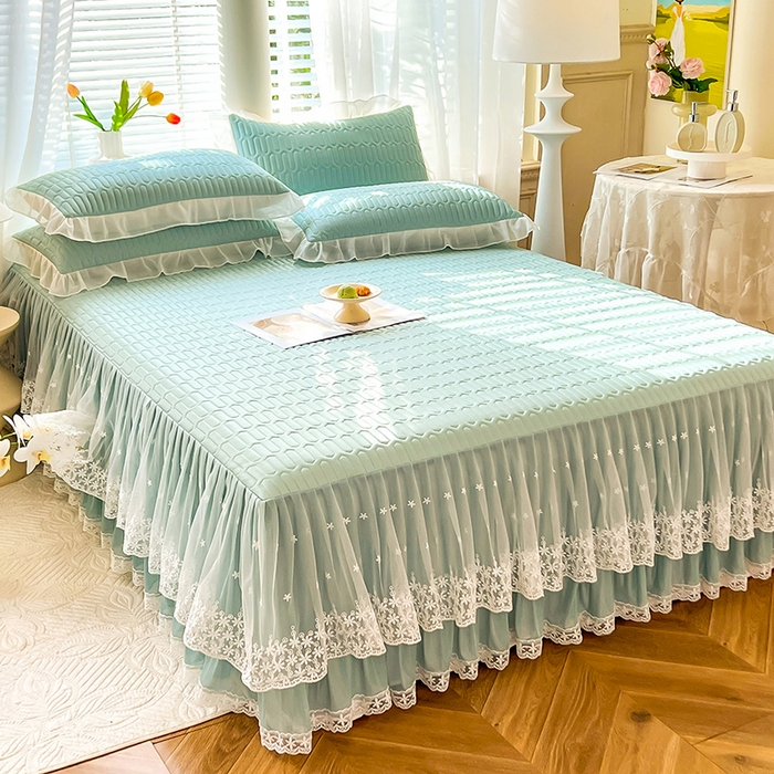 91家纺网 家纺一手货源 找家纺 后庭寝室 2026春夏新款乳胶凉席夏凉被空调被夏被四件套-爱意系列 爱意-浅蓝