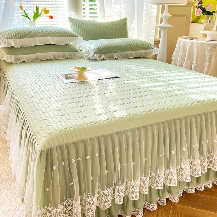 91家纺网 家纺一手货源 找家纺 后庭寝室 2026春夏新款乳胶凉席夏凉被空调被夏被四件套-爱意系列 爱意-水绿