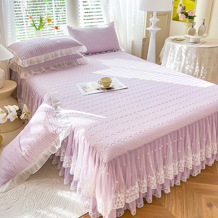 91家纺网 家纺一手货源 找家纺 后庭寝室 2026春夏新款乳胶凉席夏凉被空调被夏被四件套-爱意系列 爱意-浅紫