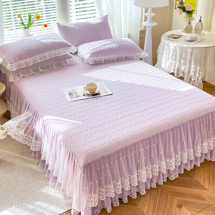 91家纺网 家纺一手货源 找家纺 后庭寝室 2026春夏新款乳胶凉席夏凉被空调被夏被四件套-爱意系列 爱意-浅紫